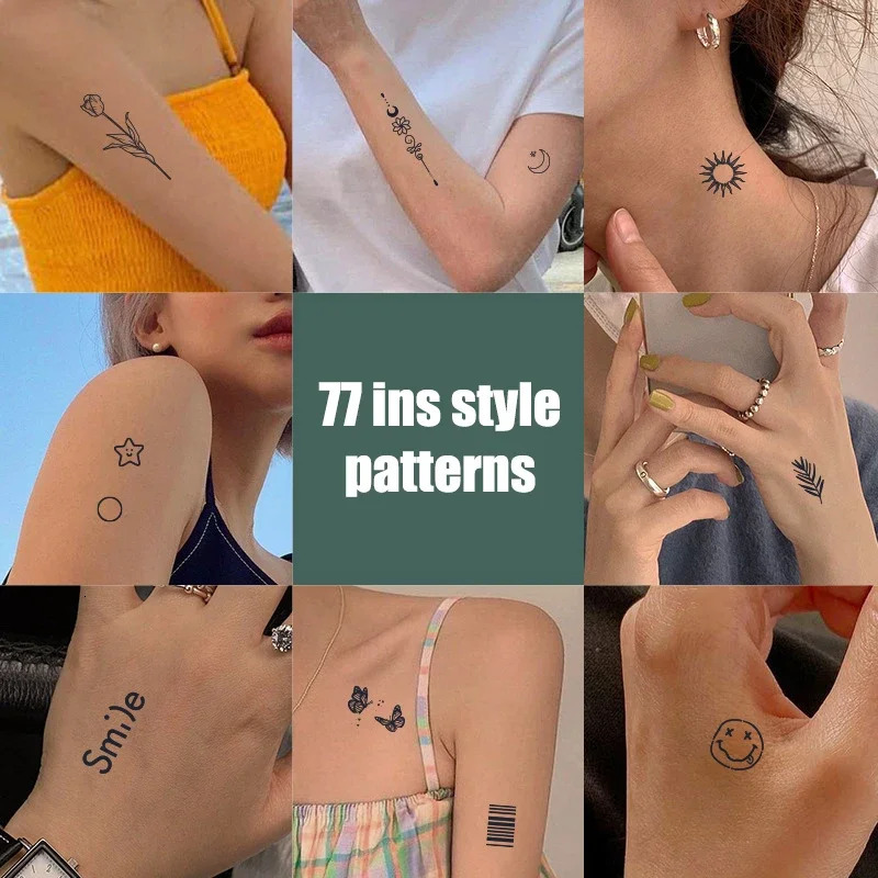 5 sheets of 77 tattoo stickers fresh herbal juice non reflective semi anent waterproof disposable cute tattoo patterns 240705