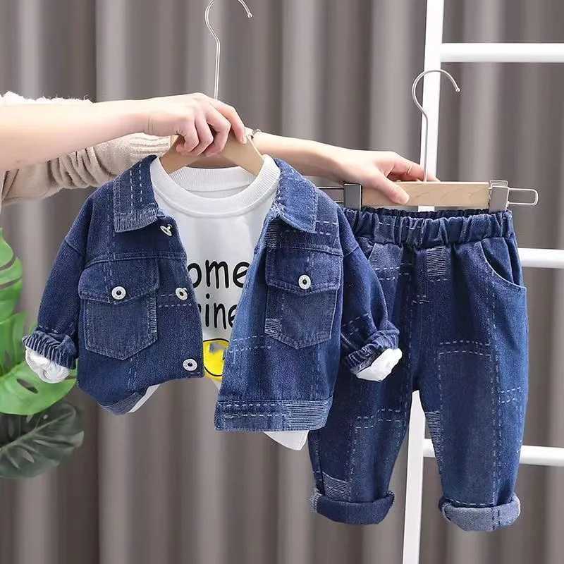 Clothing Sets Boys Denim Suit Spring and autumn New Children Fashion Foreign Style Coat Boy Handsome Fried Street Suit Boys Three Piece Set