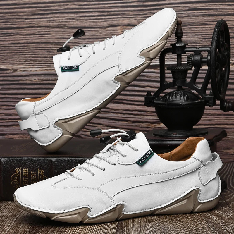 high-end mens leather shoes leather pattern soft-soled casual shoes cowhide lazy shoes non-slip driving shoes 240705