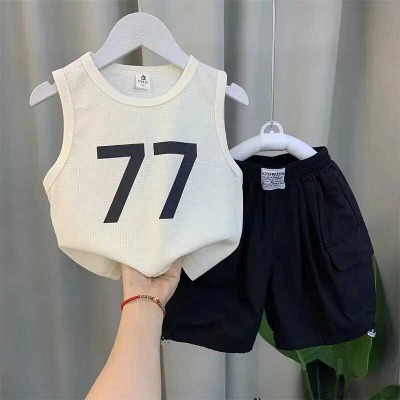 Clothing Sets Boys Summer Vest Set New Western Style Boys Internet Red Fashionable Sleeveless Clothes Childrens Clothing Two Piece Set