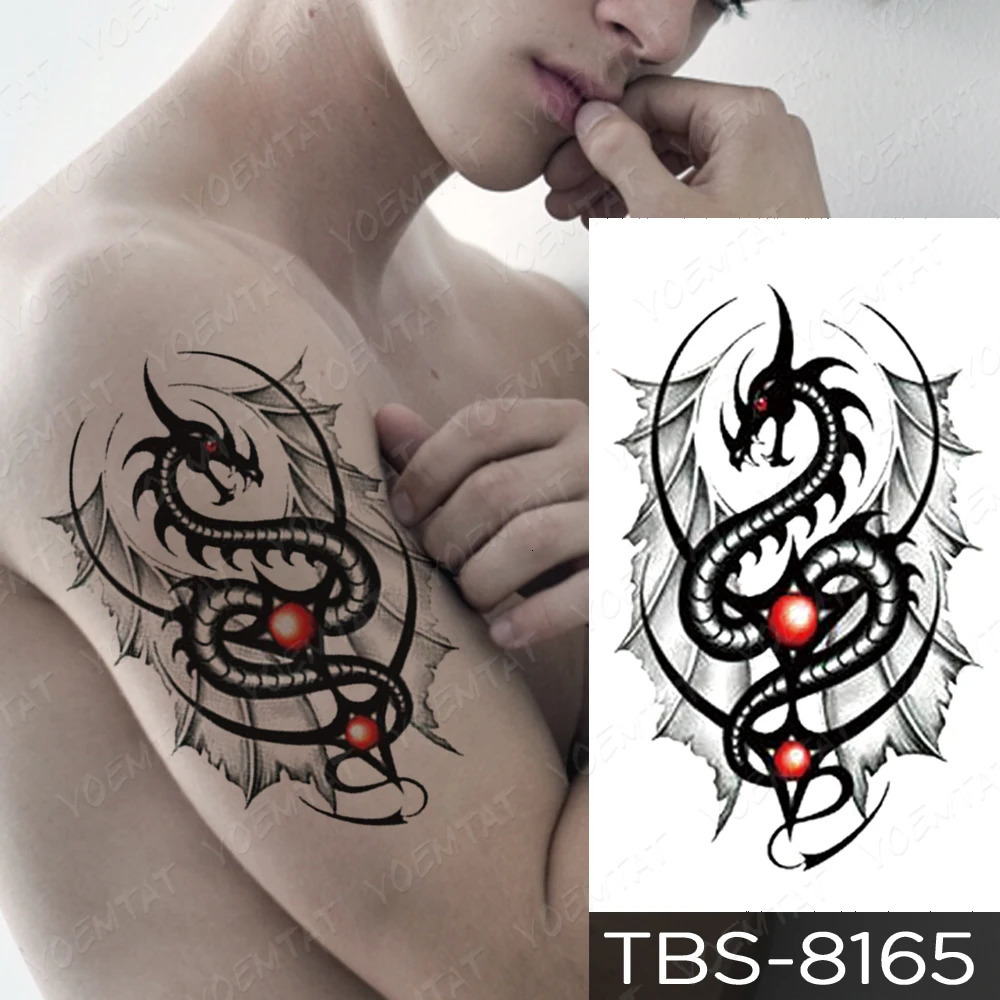 Waterproof Temporary Tattoo Sticker Dragon Wolf Scorpion Flash Tattoo Mens Black Flame Totem Body Art Transfer False Tattoo Women 240705
