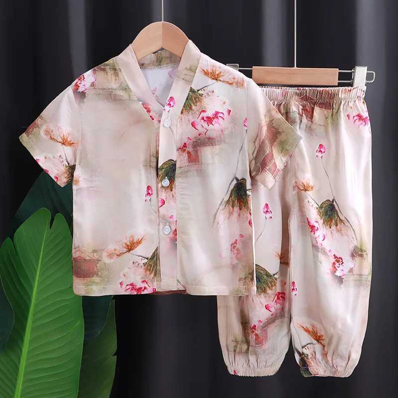 Clothing Sets Childrens Suit Cotton Silk Pajamas Thin Style Cotton Silk Air-conditioning Clothes Childrens Clothing Outer Wear Casual