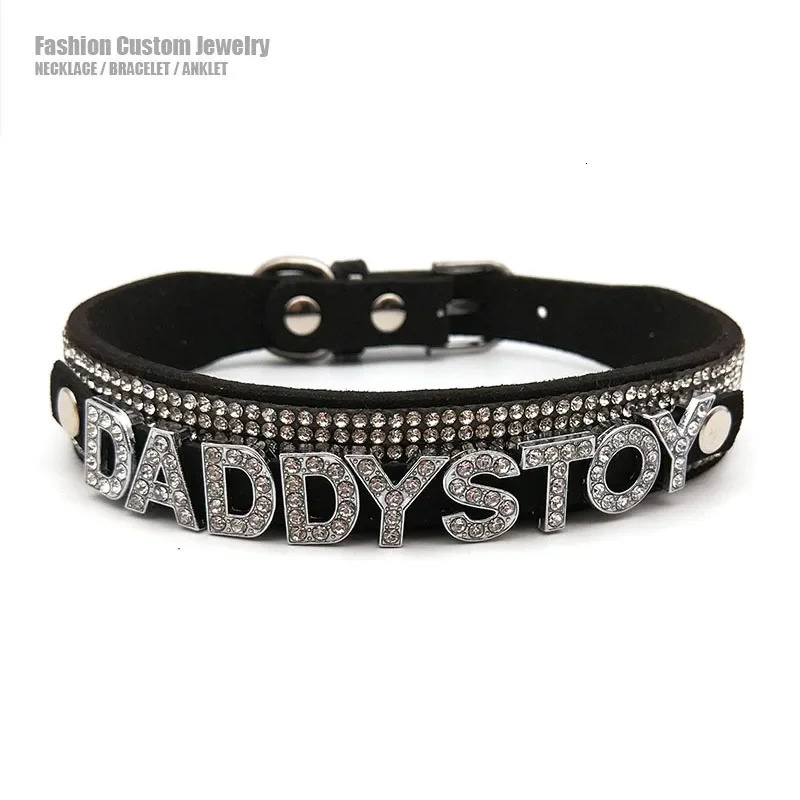 Goth Sexy Diamante Letters DADDYS TOY Choker Necklace Women Custom Name Word Cosplay Collar Jewelry Personalized Chocker Gift 240626