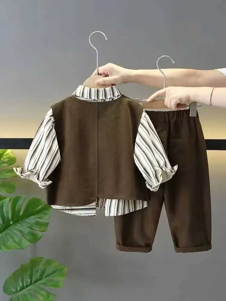 Clothing Sets Childrens Clothing Set Spring and Autumn New Korean Boys Baby Shirt+Pants +Vest 3Piece Set Kids Casual Set