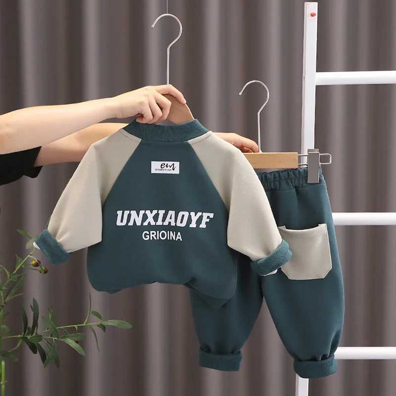 Clothing Sets 2023 New Baby Boys Clothing Set Spring Autumn Children Cotton Patchwork Tops Pants 2Pcs Outfits Kids Sportswear Casual Costume