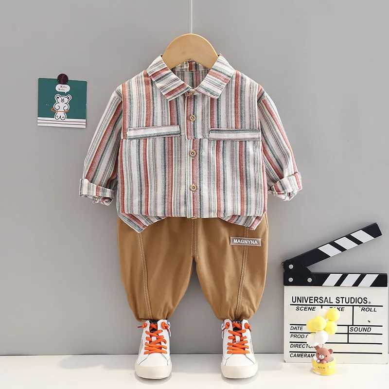 Clothing Sets Spring Autumn Boys Clothing Sets Baby Cotton Striped Plaid Shirts + Pants 2Pcs Suit For Kids Clothes Children Casual Outfits
