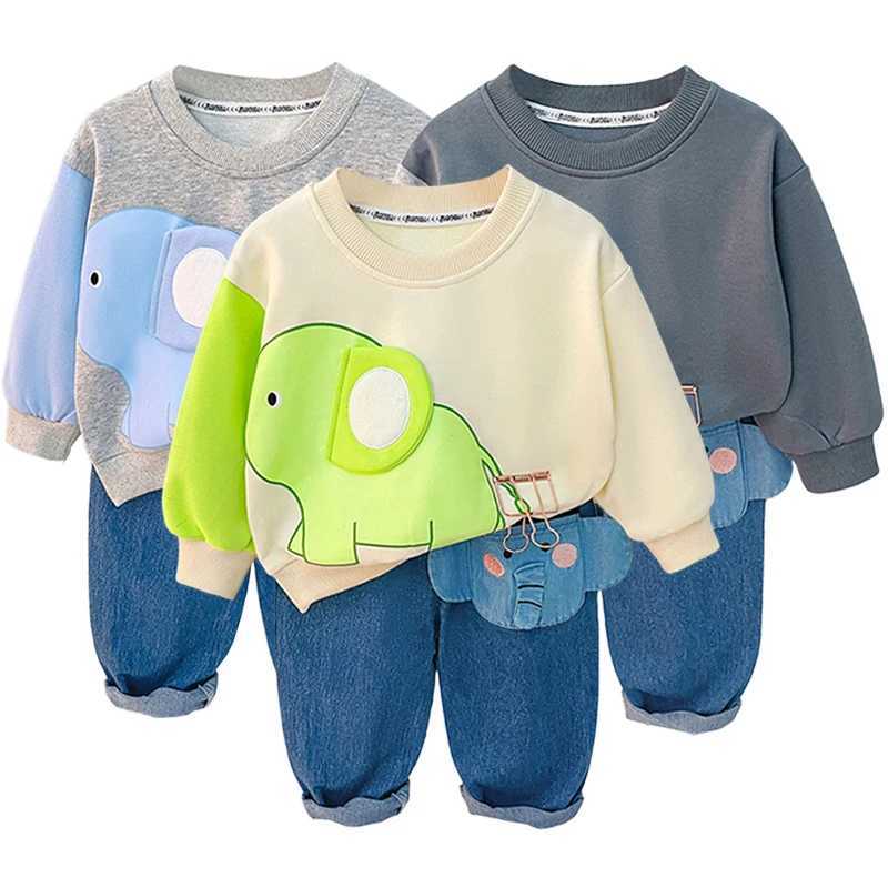 Clothing Sets Spring Autumn Fashion Baby Boys Cotton Clothing Set Cartoon Elephant Long Sleeve Sweatshirt Pants 2Pcs Suit For Kids 0-4 Years