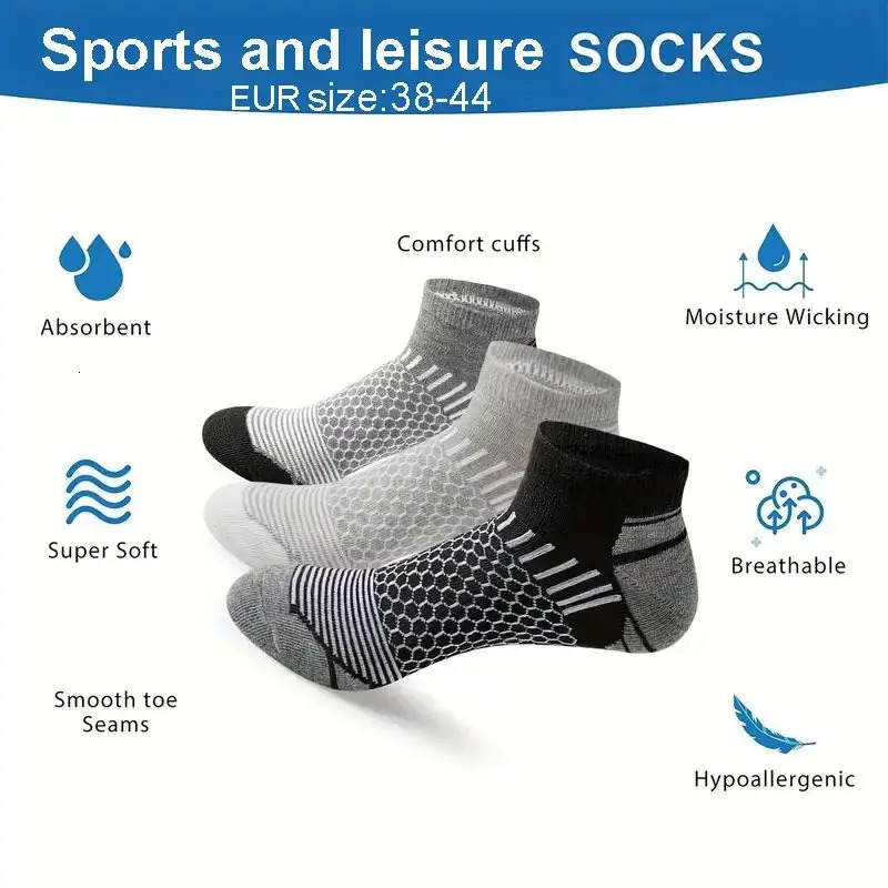 6 pairs Mens Short Sports Socks - Moisture-Wicking Breathable All-Season Athletic Socks 240703