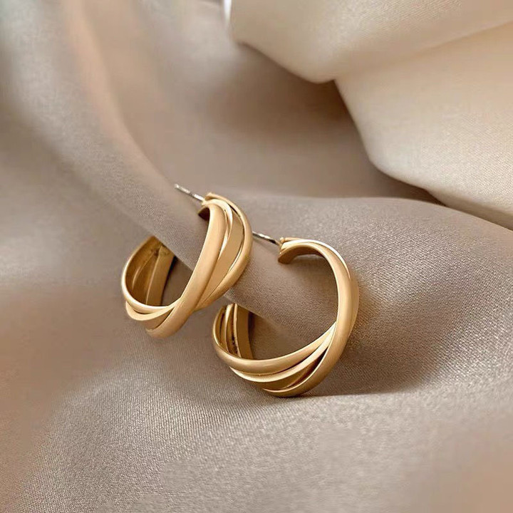 C-shaped Stud Earrings for Women Gold Color Piercing Stainless Steel Earrings Trend New in Elegant Couple Jewelry