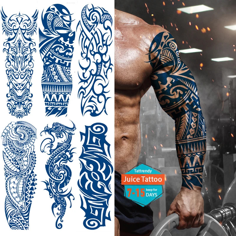 Juice Ink 15 Day Long Lasting Tattoo for Men Long Sleeve Temporary Tattoo Sleeve Totem Tribal Dragon Robot Sexy Body Big Tattoo 240705
