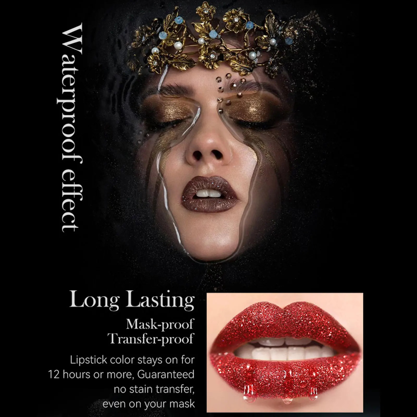 7 Colors Glitter Lipstick Waterproof Long Lasting Diamond Pearlescent Metallic Non-stick Cup Lipstick Women Lips Makeup Cosmetic o240705