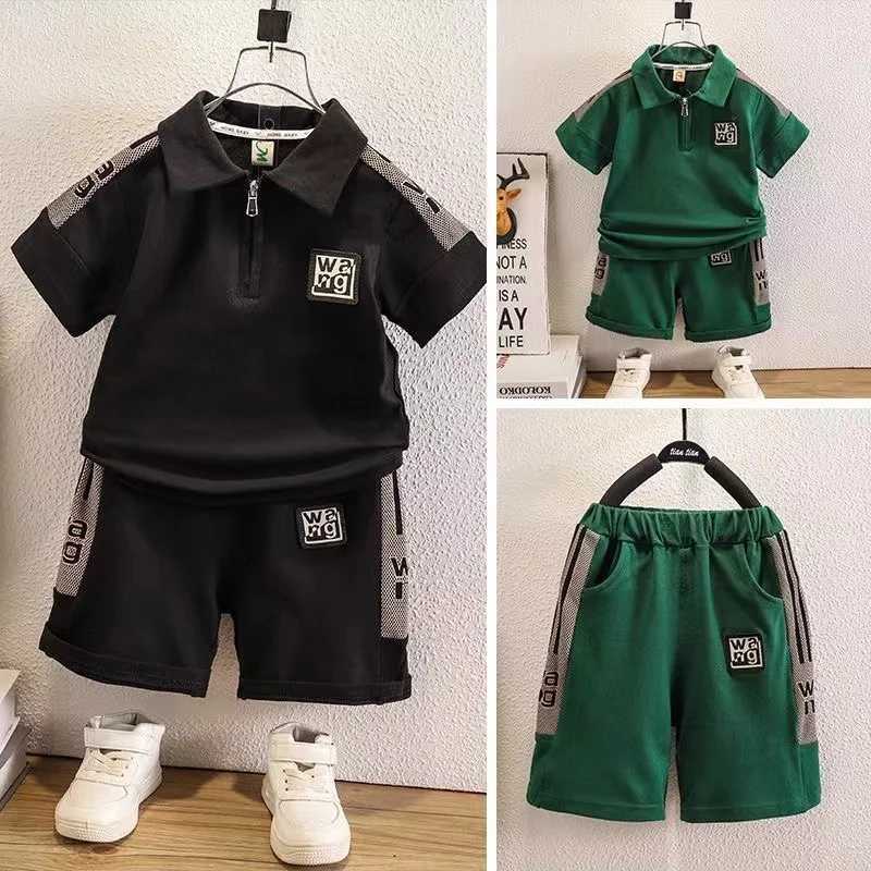 Clothing Sets Boys Summer Set 2024 New Handsome Boys Summer Short Sleeved Shorts Boys Summer Two Piece Set