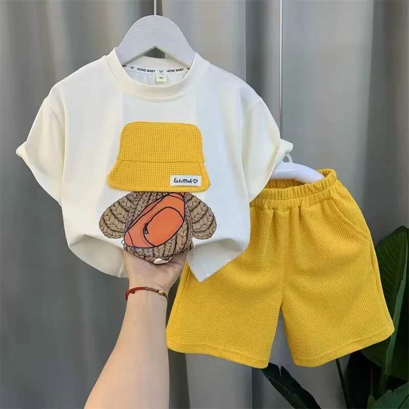 Clothing Sets Childrens Clothing Boys Summer Set 2023 New Childrens Baby Short Sleeve T-shirt Shorts Two Piece Set
