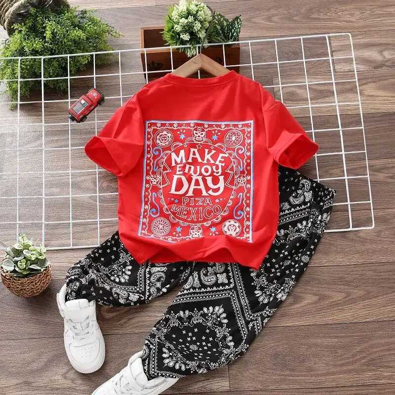 Clothing Sets 3-15Y Childrens Clothing Set Summer New Boys Baby Thin Cashew Flower Short Sleeve T-shirt Pants 2 Piece Set Kids Outfits