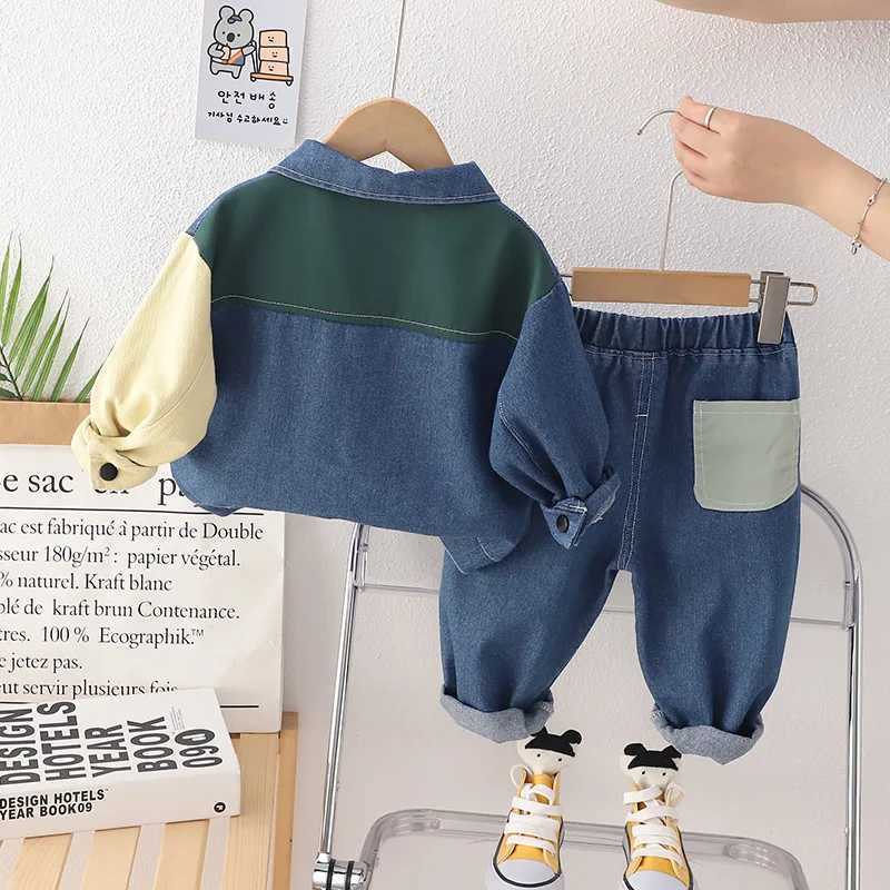 Clothing Sets Kids Boys Denim Suit Spring Autumn Childrens Casual Splicing Jacket Jeans Pants 2pcs/Set Toddler Fashion Clothing Tracksuits