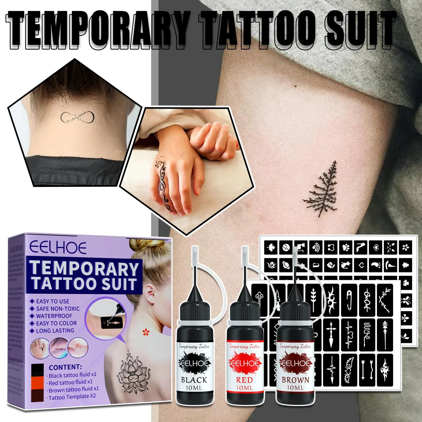 Temporary tattoo 10ml liquid tattoo ink black red brown for temporary tattoo stickers body DIY pigment professional tool 240705