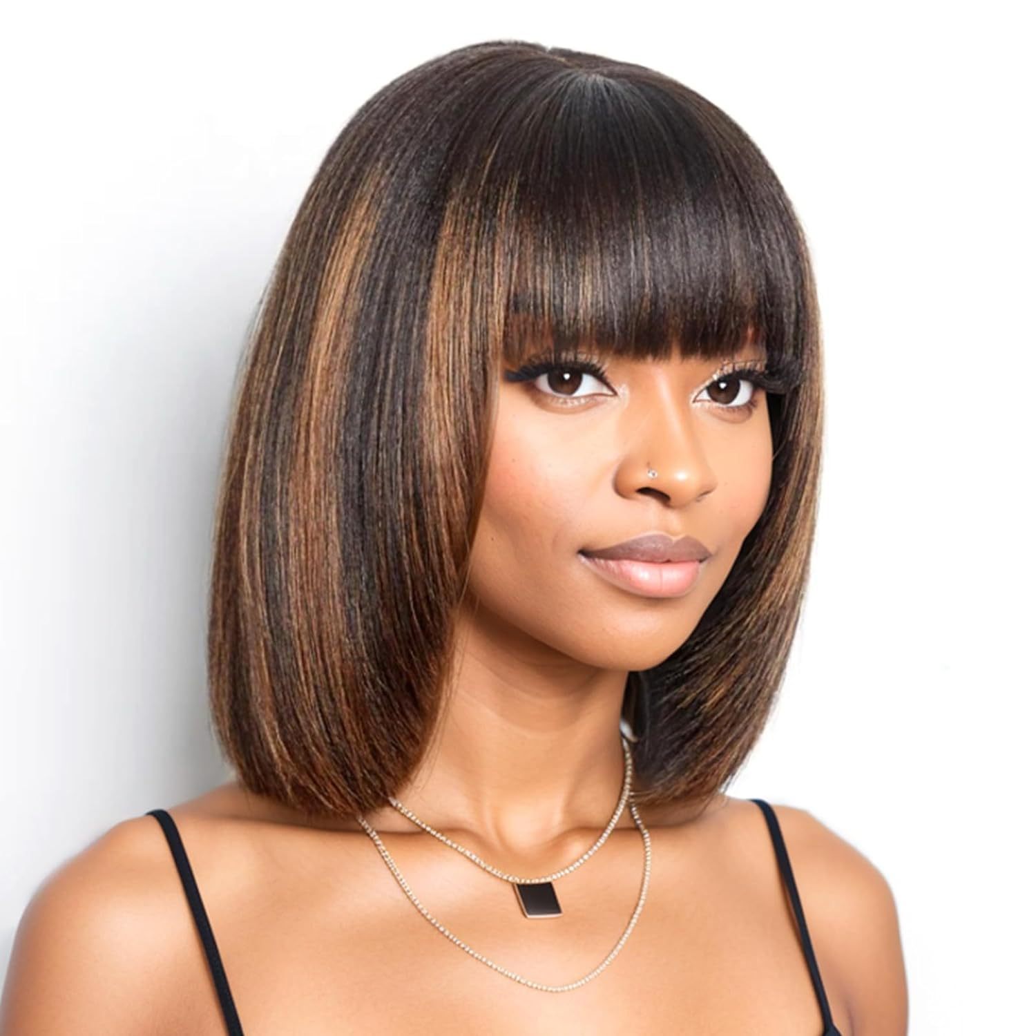 150% Density Ombre Bob Human Hair Lace Headband Glueless Wig Bone Straight Vietnam Hair 2X4 Ombre Brown Smooth Straight Wig