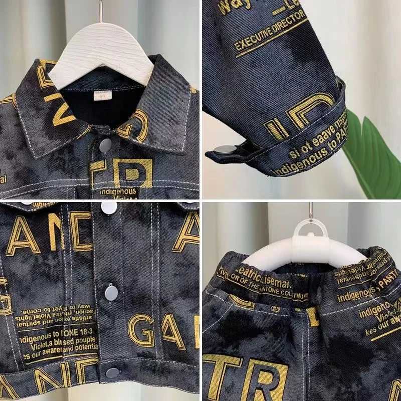 Clothing Sets Boys Set Spring and Autumn 2024 New Childrens Handsome Clothes Trendy Baby Autumn Fashion Cowboy Two Piece Set Kids Outfits