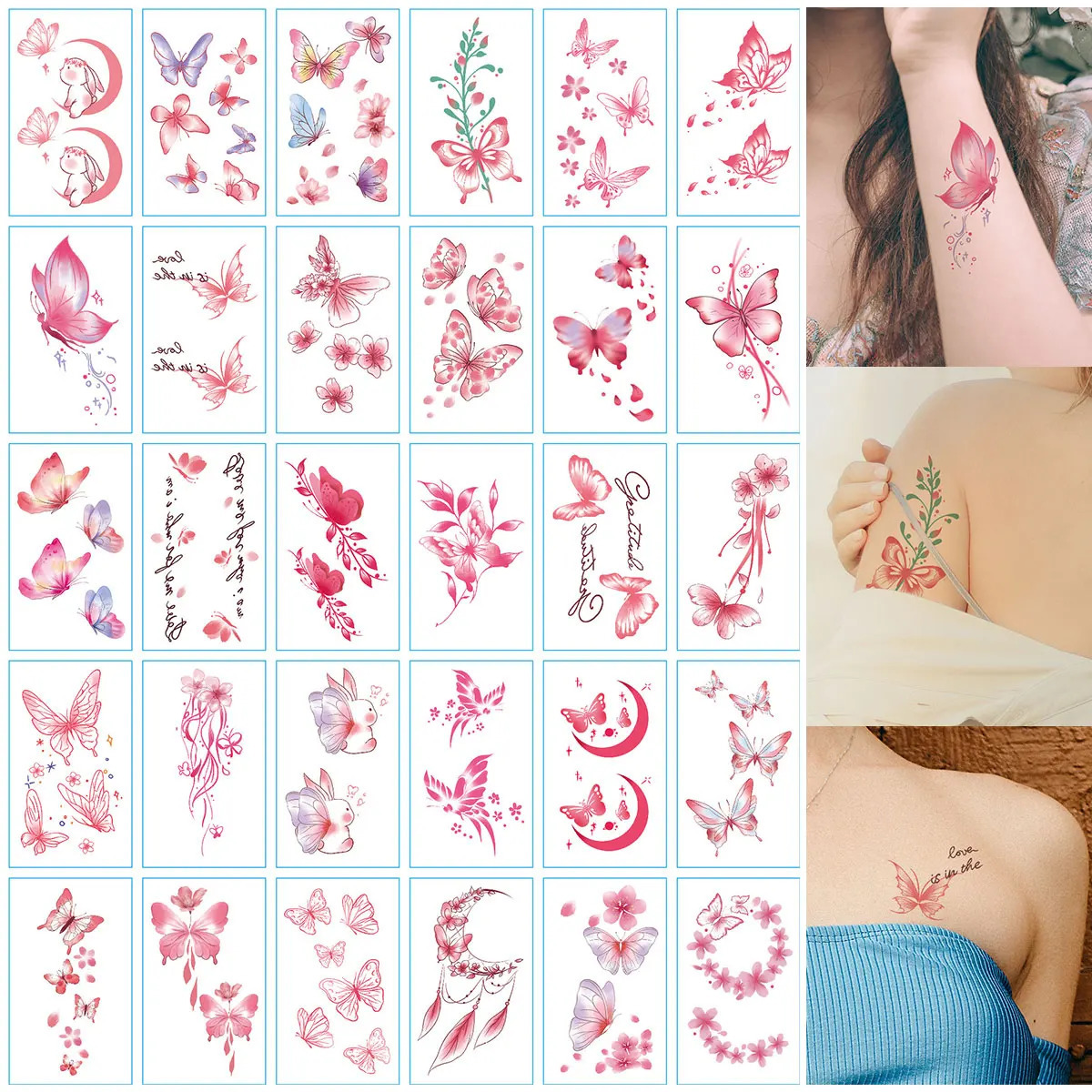 30 temporary tattoo stickers cute butterfly moon flower pattern tattoo stickers 240705