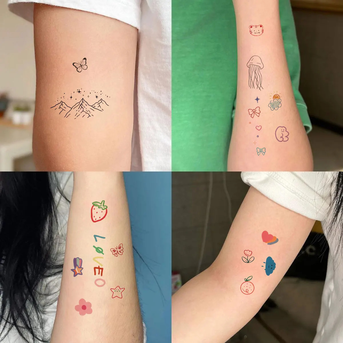6 pieces of cartoon pattern colored flower heart-shaped temporary tattoo stickers waterproof magic tattoo disposable tattoo stickers 240705