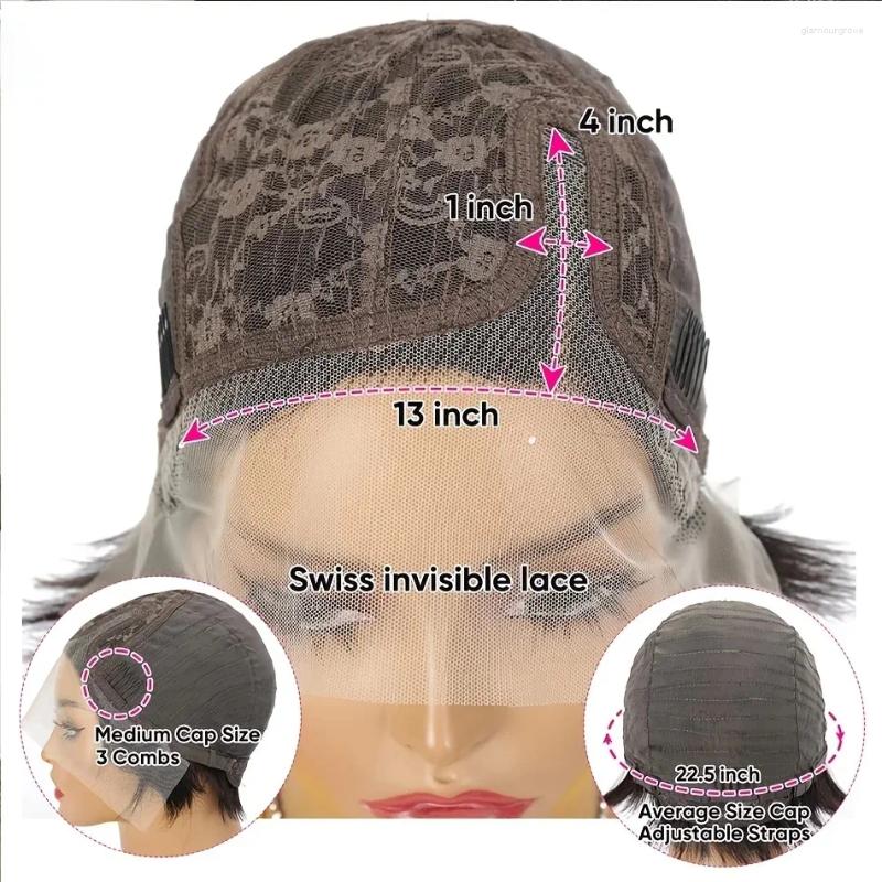 13x4x1 Highlight Pixie Cut Lace Front Wigs Human Hair For Black Women Side Part Short Bob Glueless 6 Inch