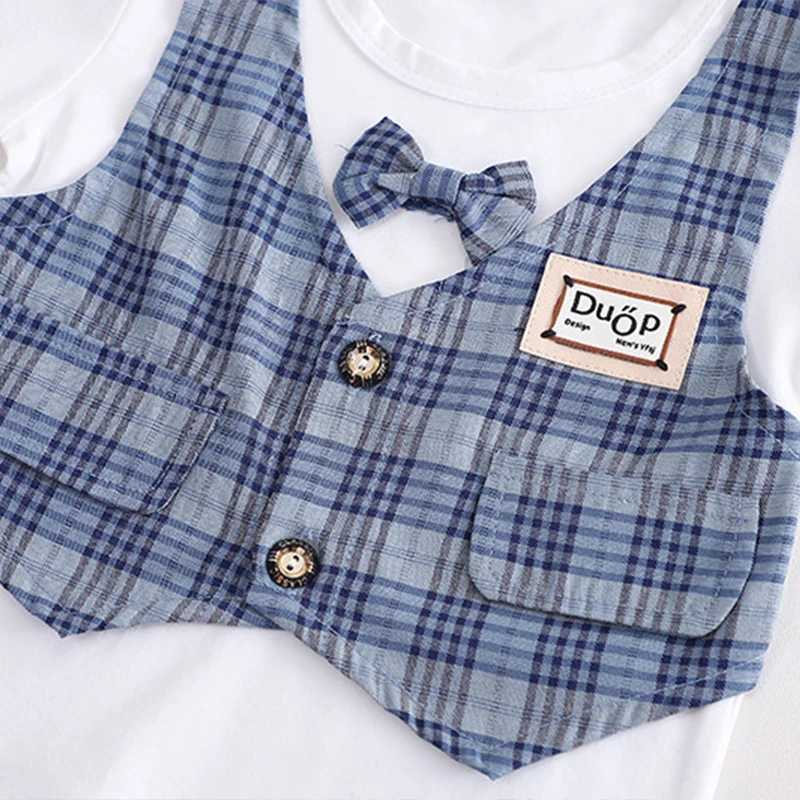 Clothing Sets 2023 Summer Baby Boys Cotton T-Shirt Plaid Shorts Pants Wedding Party 2PCS Clothing Set Toddler Kids Gentleman Suit for 1-5Years