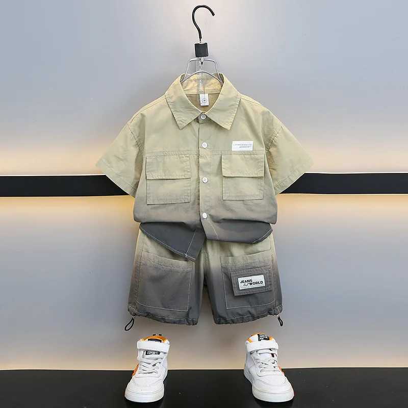 Clothing Sets Boys Summer Clothing Short-sleeved Shirt and Shorts Set 2024 Boys Literary Clothes Boys Cool Ruffian Handsome