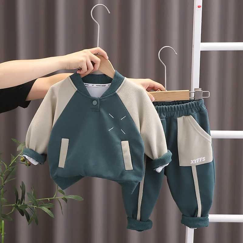 Clothing Sets 2023 New Baby Boys Clothing Set Spring Autumn Children Cotton Patchwork Tops Pants 2Pcs Outfits Kids Sportswear Casual Costume