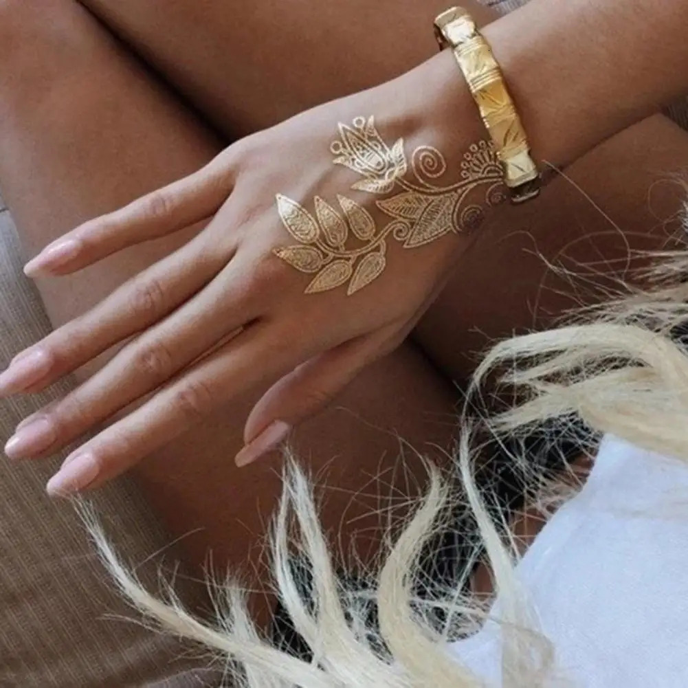 Temporary Tattoo Sticker Childrens Tattoo Black Body Art False Tattoo Bracelet Pattern Gold Metal Transfer Tattoo Sticker 240705