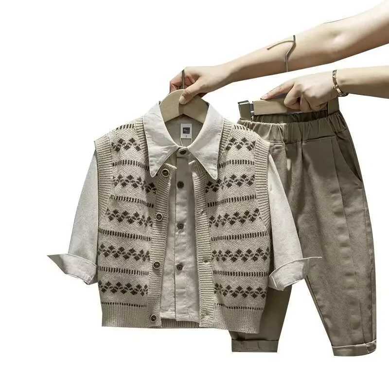 Clothing Sets Boys Baby Clothing Suit New Childrens Vest Shirt Pants 3-piece Childrens Spring and Autumn Cardigan Sweater Set