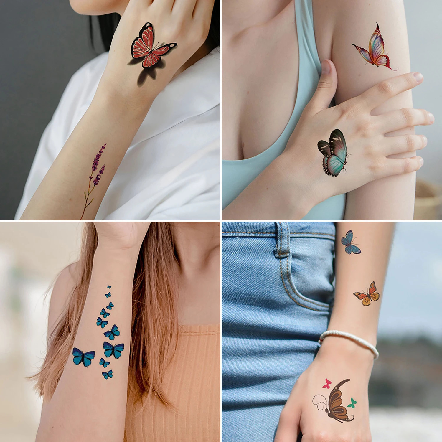 30 pieces/pack 3D butterfly pattern temporary tattoo stickers small-sized body arm shoulder false tattoo stickers 240705