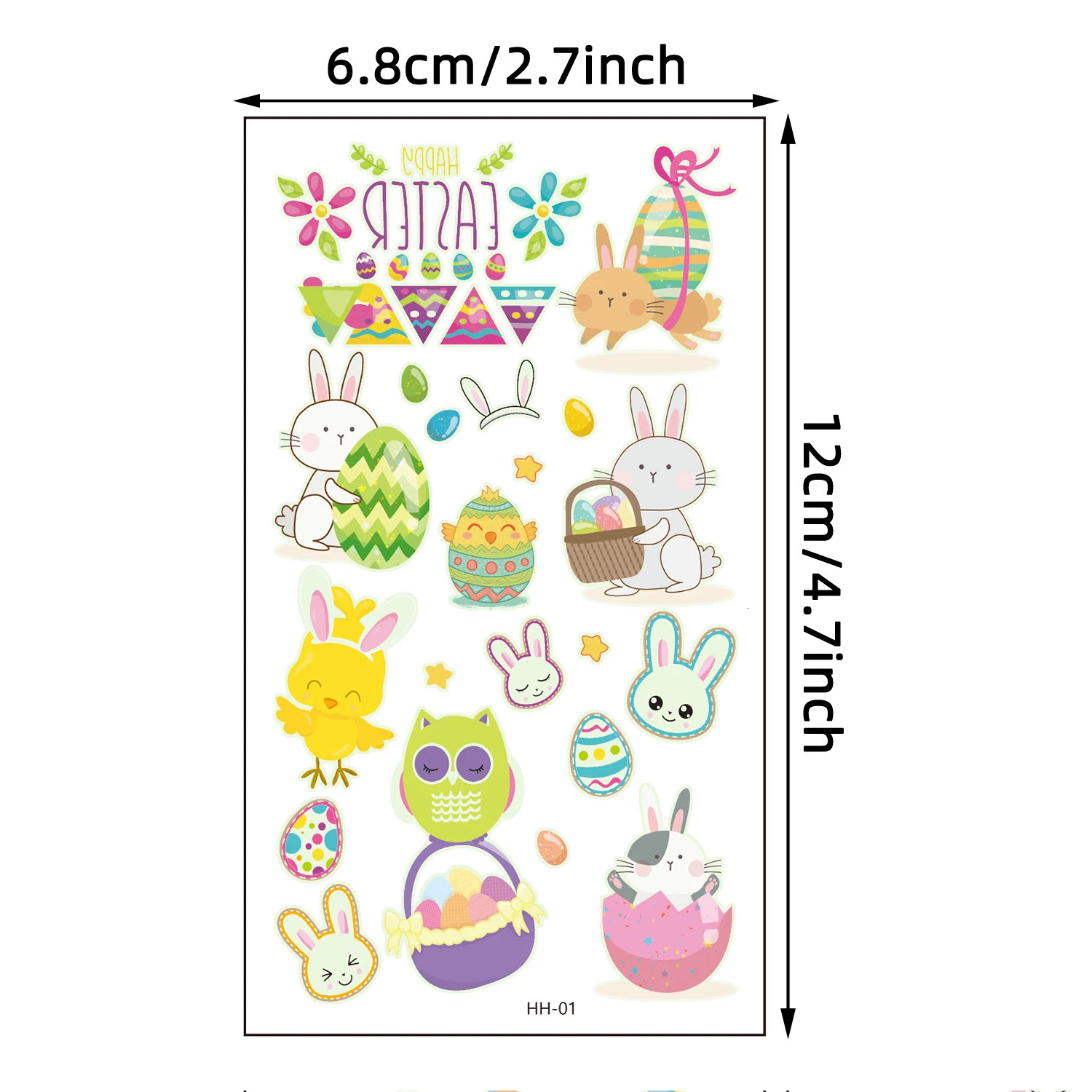 10 pieces of Easter cartoon bunny Easter egg pattern illuminated temporary tattoo stickers night glow birthday party gift stickers 240705