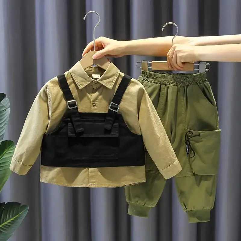 Clothing Sets Kids Boys Clothing Set New Handsome and Fashionable Baby Work Style Shirt Pants Childrens Casual Two Piece Set