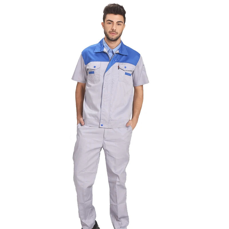 Men Women Summer Workwear Factory Workshop Uniforms Work Clothes Set Short-sleeve Coveralls Contrast Color 240704