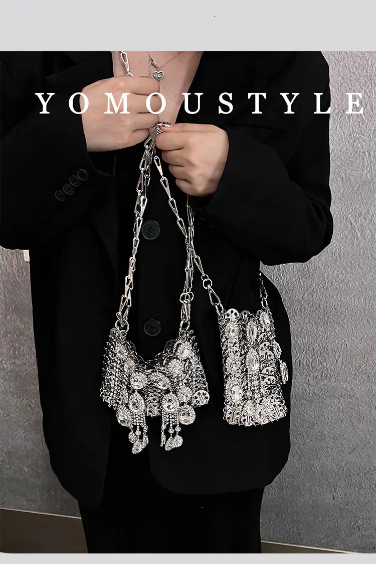 Metal sequin handmade handbag crystal sparkling Rhinestone diamond evening bag dinner party clutch wallet womens messenger bag 240704