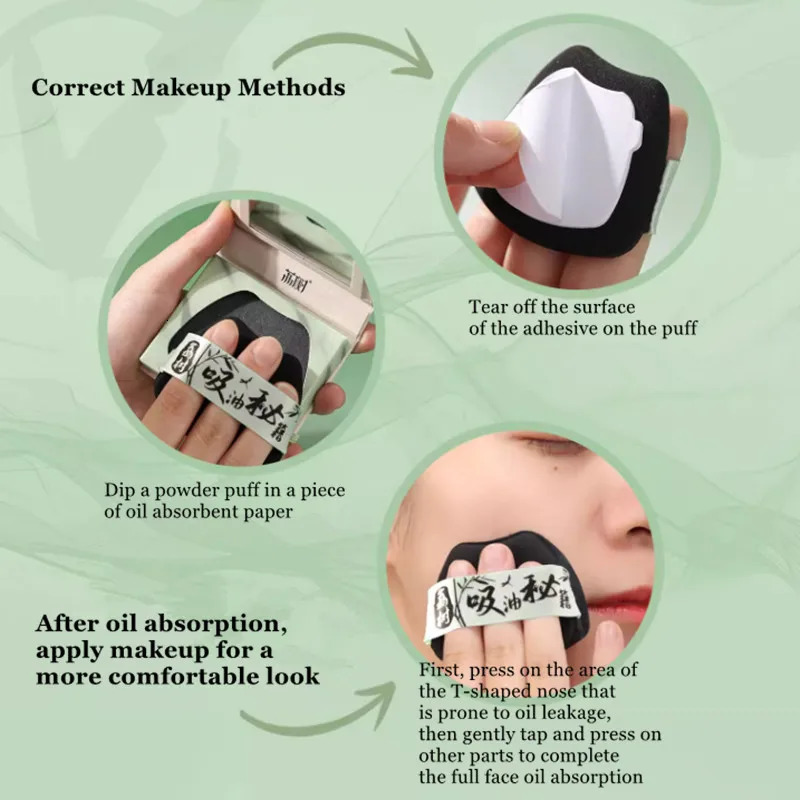LISHU 200 Sheets Blotting Paper With Powder Puff Blender Sponge Oil Control Oil Absorbing Wipes Matte Fix Makeup Tool 240705