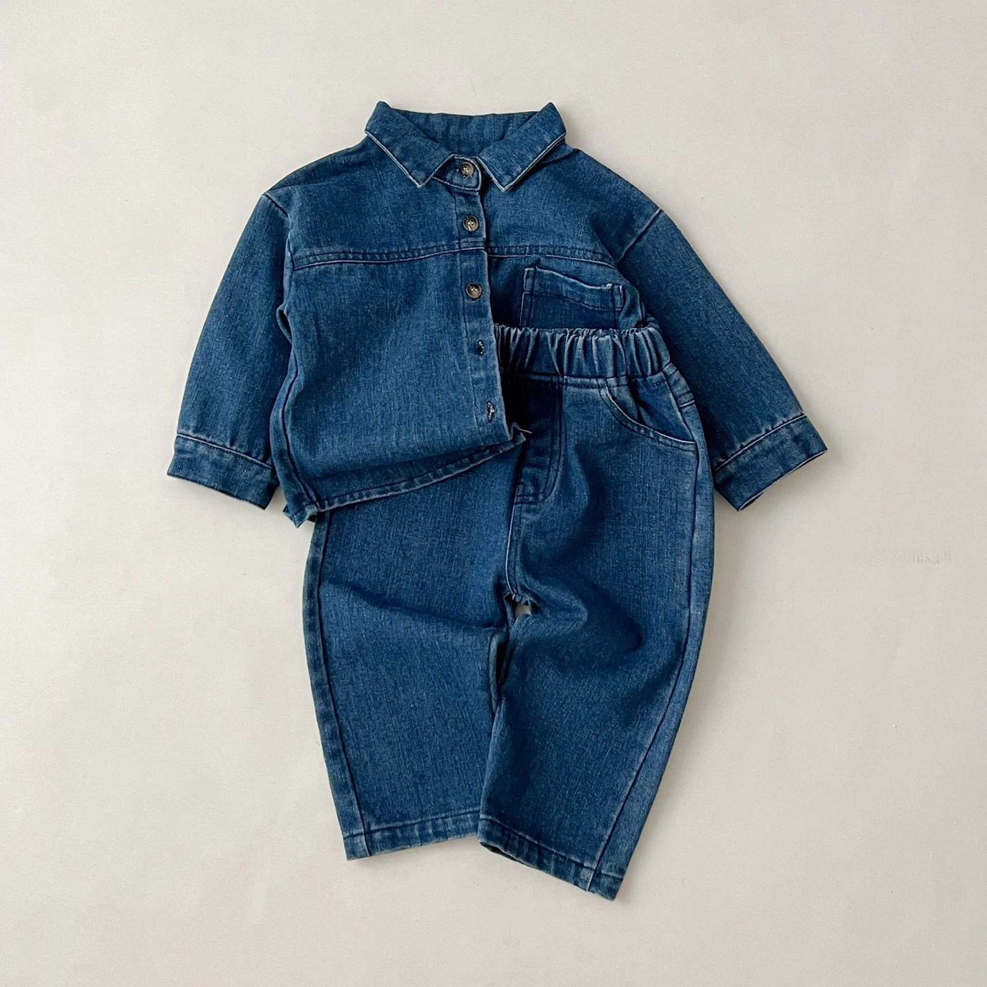 Clothing Sets 2023 New Spring Autumn New Wear Children Denim Set Boy Girl Retro Long Sleeve Top Denim Pants Children 2 Piece Casual Sets