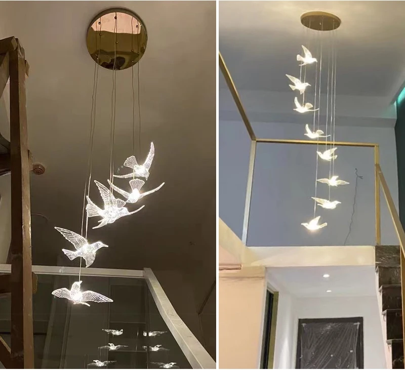 FULOC led chandelier for staircase luxury living room hanging lighting fixture hallway long spiral acrylic lamps
