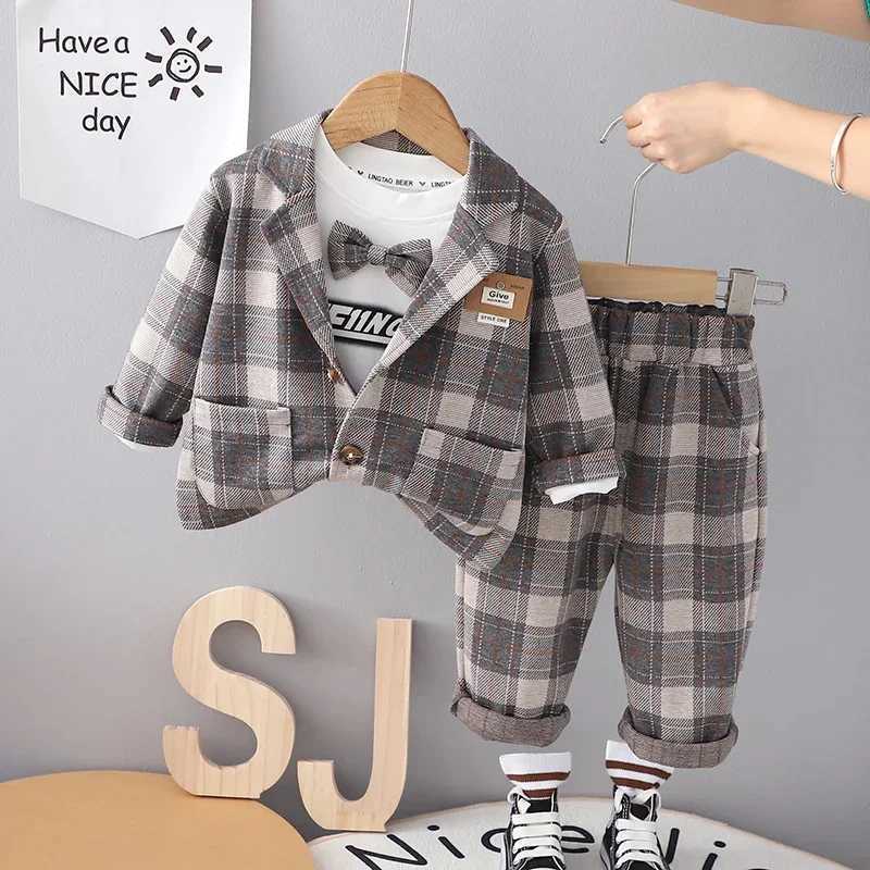Clothing Sets BOY Wedding Children Kids Tie Party Formal Cotton Gentleman Casual Boys Jackets T-Shirt Pants 3pcs/Sets Infant Suit Clothes