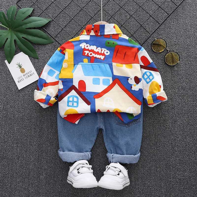 Clothing Sets Autumn Children Boys Clothes Kids Clothing Suit Cartoon Long Sleeve Print Shirt Denim Pants Infant Cotton Tracksuits 3Pcs/set