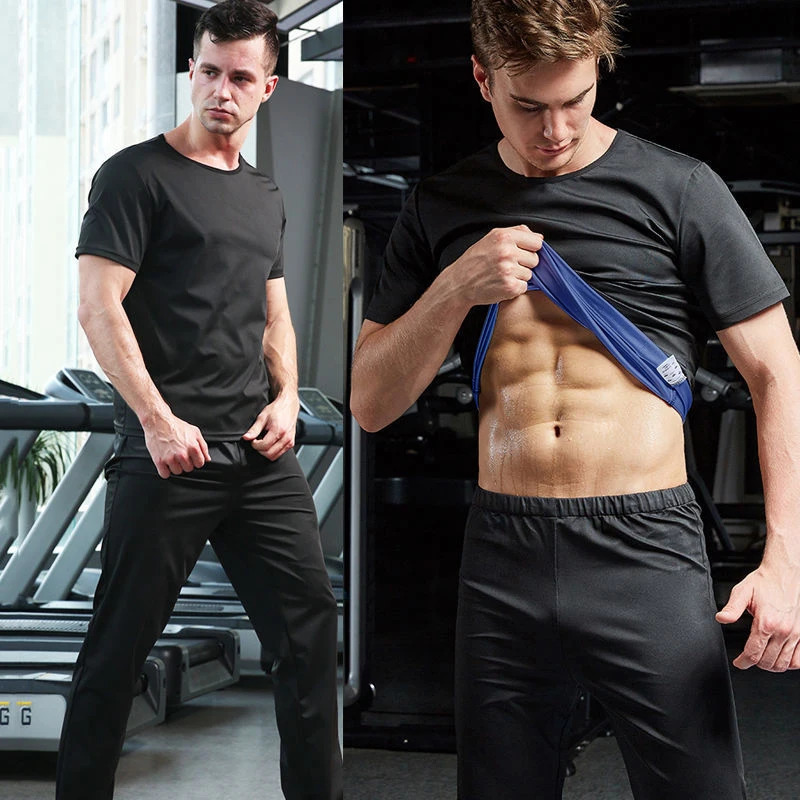 Mens Heat Trapping Shirt Sweat Body Shaper Vest Waist Slimmer Sauna Effect Suits Shapewear Compression Top Gym T-Shirt Sleeves 240703