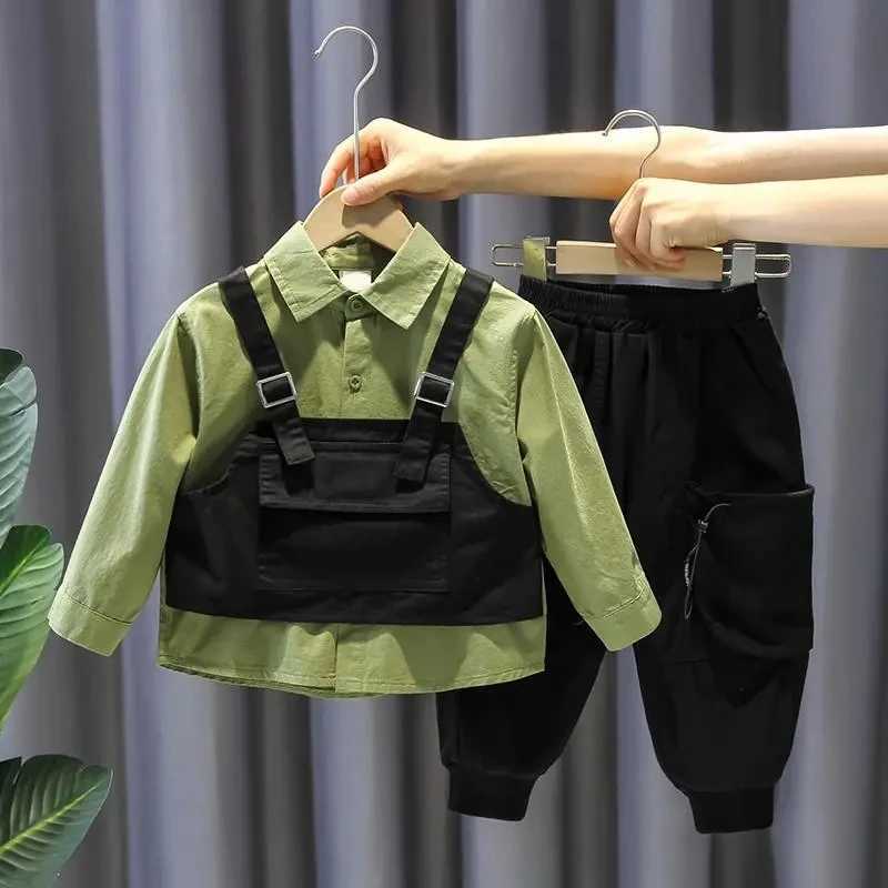 Clothing Sets Kids Boys Clothing Set New Handsome and Fashionable Baby Work Style Shirt Pants Childrens Casual Two Piece Set