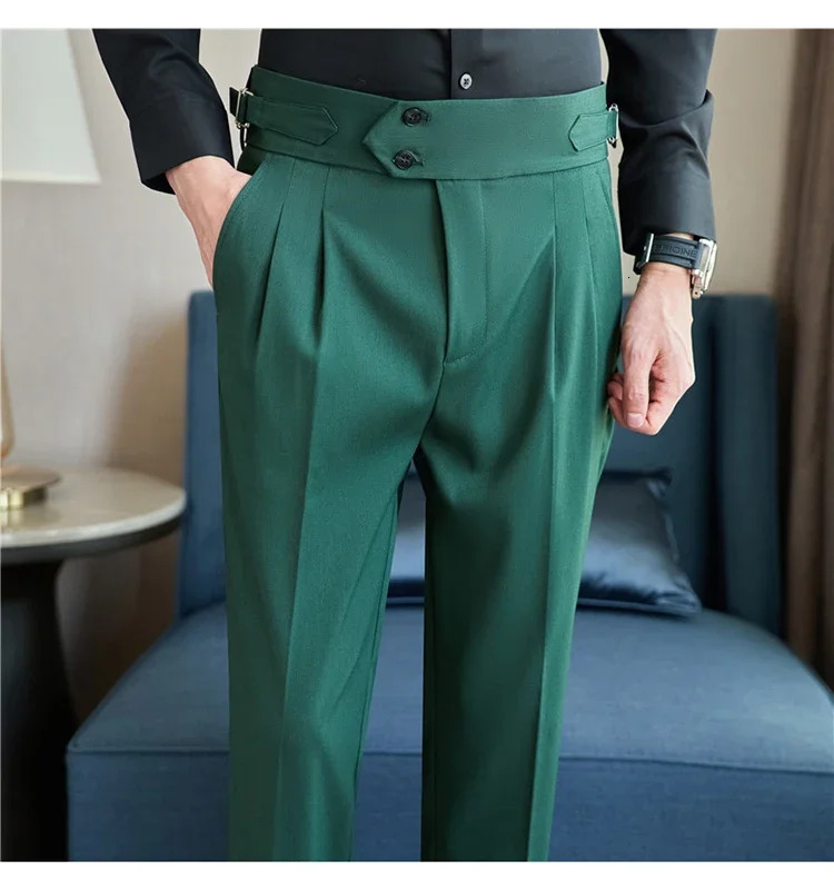 Mens Dress Pants High-quality English Style Solid Casual Slim Fit Trousers High-waisted Business Leisure Formal Pants 38 240701
