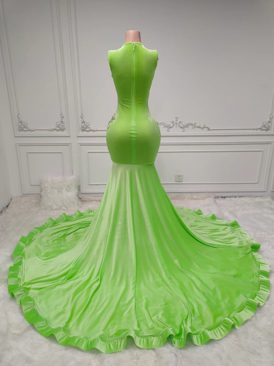 Lime Green Women Long Prom Dresses For Black Girls Luxury Mermaid Sheer Diamond African American Prom Gowns Evening Gala Party Dresses