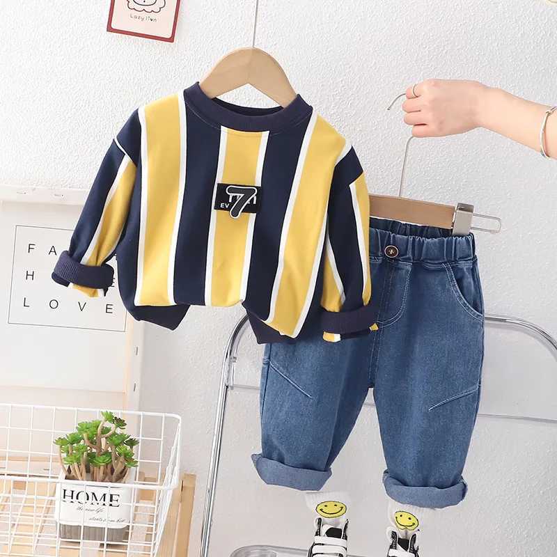 Clothing Sets Spring Baby Boys Cotton Children Clothes Striped Sweatshirts Jeans Pants 2Pcs/Sets Infant Kids Casual Outfits Child Sportswear