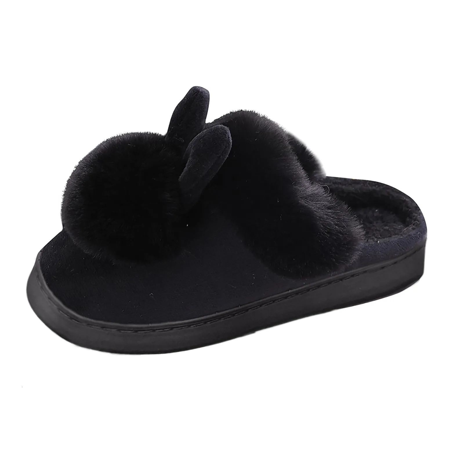 Winter Warm Home Fur Slippers Womens Indoor Rabbit Shoe Furry Ears Footwear Bedroom Flat Heels Fluffy Shoes 240705