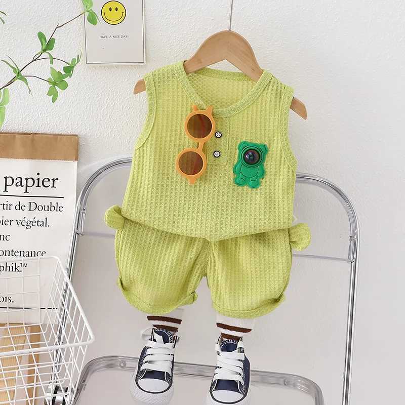 Clothing Sets Boys Summer Children Vest Set New Boys Clothes Baby Lighting Bear Sleeveless T-shirts Shorts 2pcs Wearing Eyes Casual Sport Sets