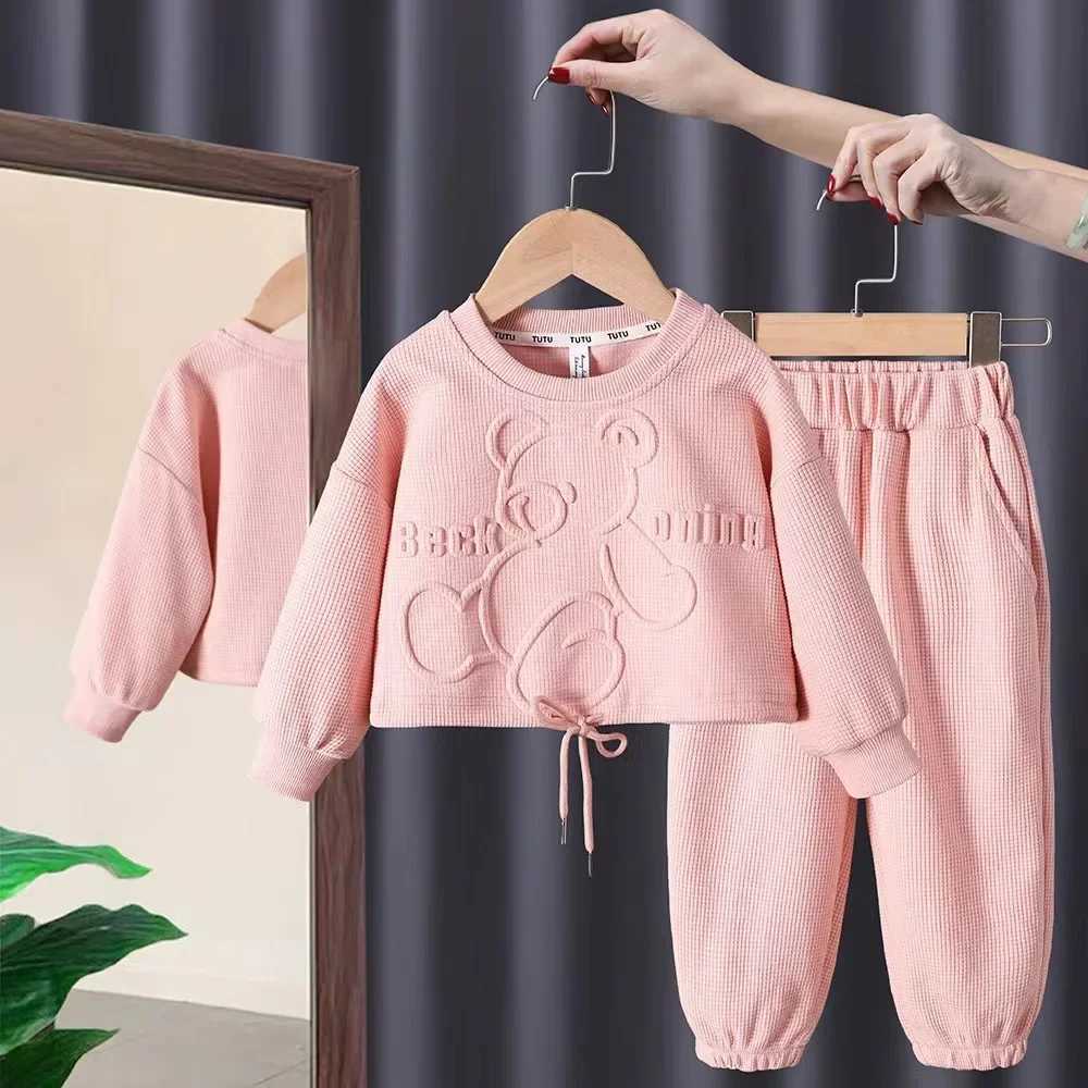 Clothing Sets Childrens Top and Bottom Clothes set 2-piece Spring and Autumn Suit Simple Casual Long-sleeved Top + Ankle Strap Loose Pants