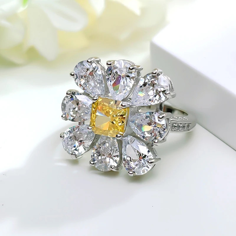 Premium Colored Gemstone Ring Artificial Yellow Diamond 100% 18K gold 100% 9K gold ring Wedding ring 240626