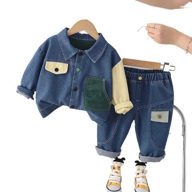 Clothing Sets Kids Boys Denim Suit Spring Autumn Childrens Casual Splicing Jacket Jeans Pants 2pcs/Set Toddler Fashion Clothing Tracksuits